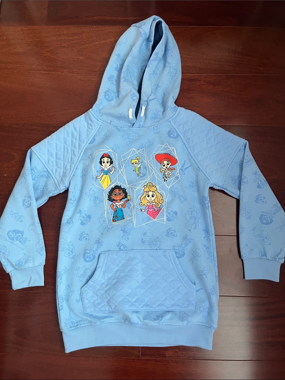Disney Light Blue Kids Hoodie with Princess Patch Graphics